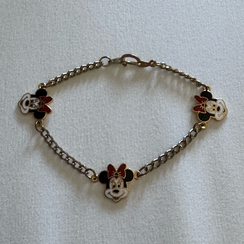 Disney Vintage Gold Enamel Minnie Mouse Bracelet